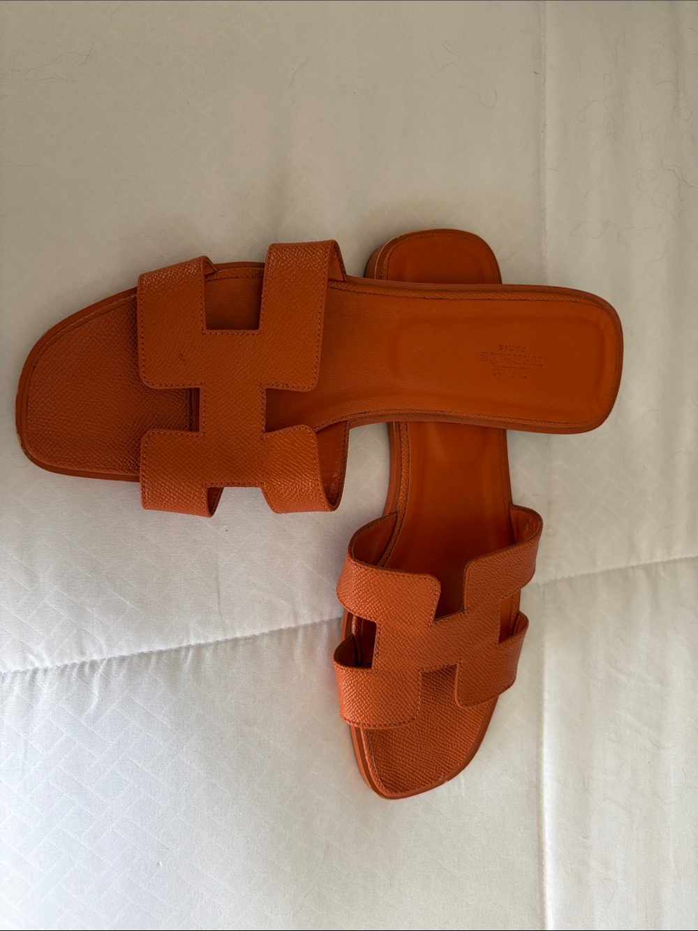 Hermes Orange Leather Slide